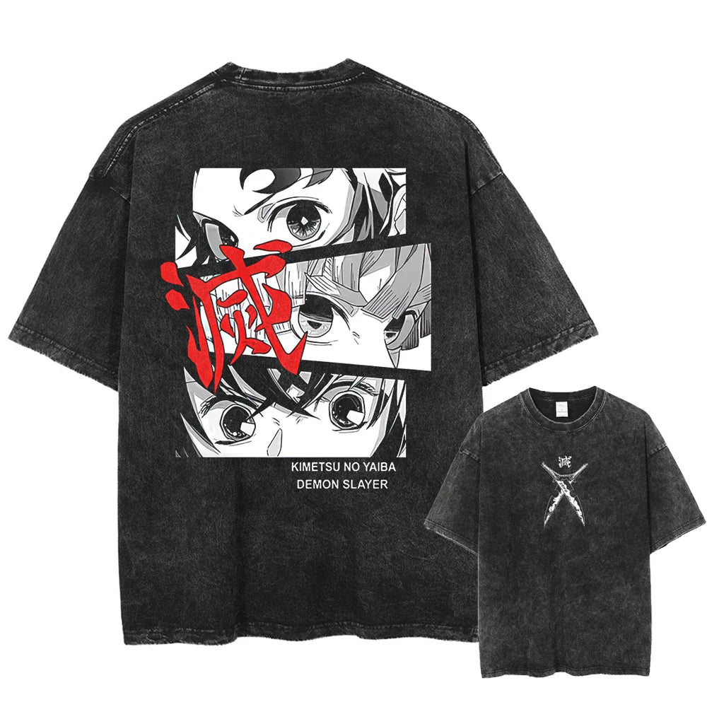 Demon Slayer Trio Blades of Courage Oversized Vintage T-Shirt