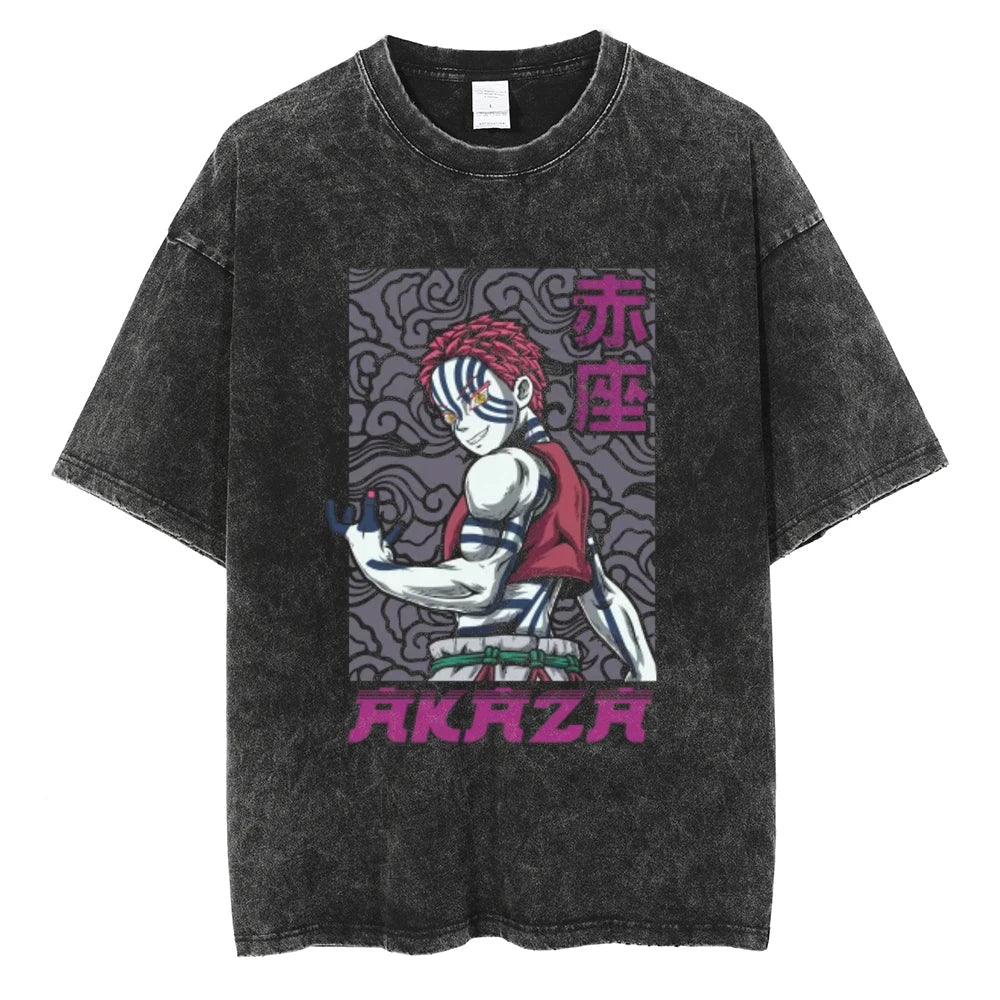 Demon Slayer Akaza Upper Moon Three Oversized Vintage T-Shirt
